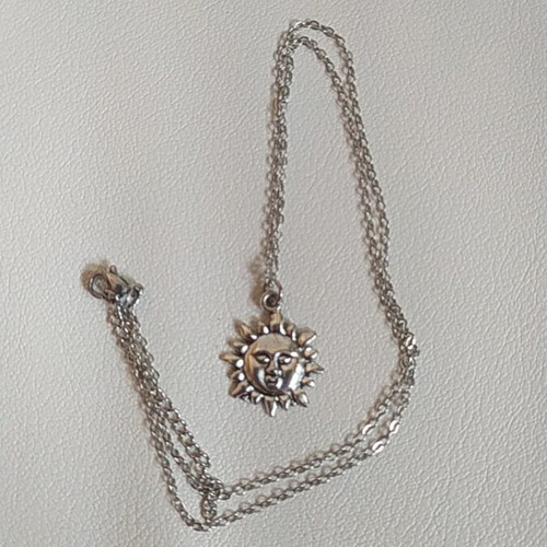 Sun pendant on stainless steel chain, new, length 40(+5) cm
