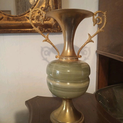 Alabaster amphora used with metal village elements, height 28 cm