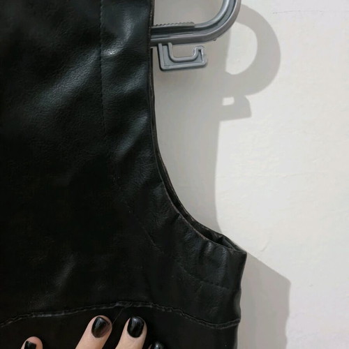 Black faux leather sleeveless vest with fringes like new