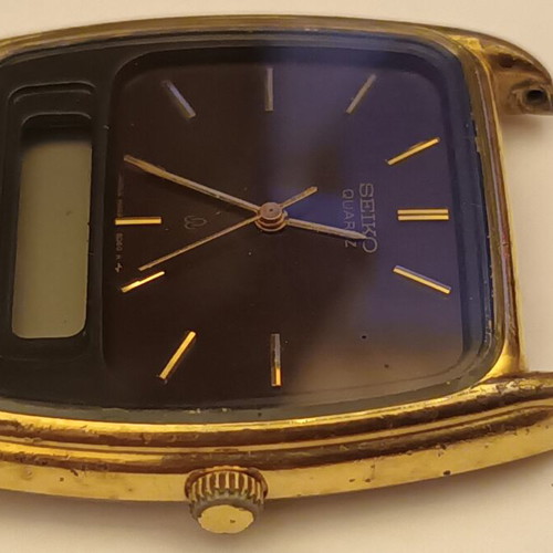 Seiko Analogue Digital Watch used, brown and gold, for parts