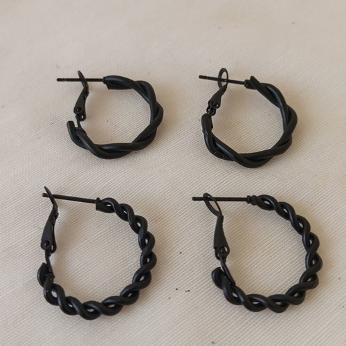 Set of 4 Small Black Stainless Steel Hoop Earrings new