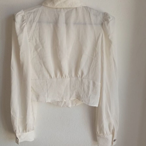 Zara Cropped White Blouse with Long Sleeves and Tie