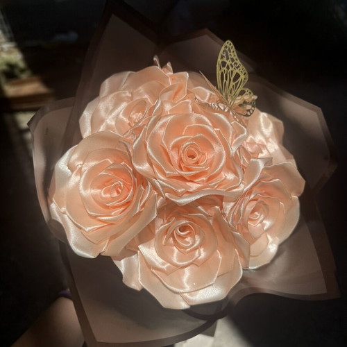 Handmade scented bouquet with satin roses and waterproof wrapping