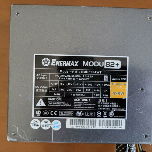 Enermax MODU82+ EMD525AWT 525W semi-modular power supply used