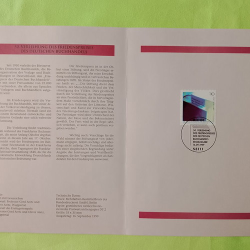 German stamps 1999 first day cover Bonn, unsealed block of four