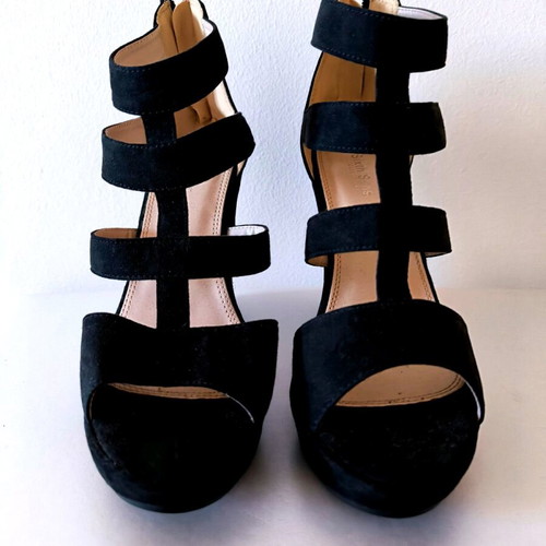 Platform sandals new, black, velvet texture with straps