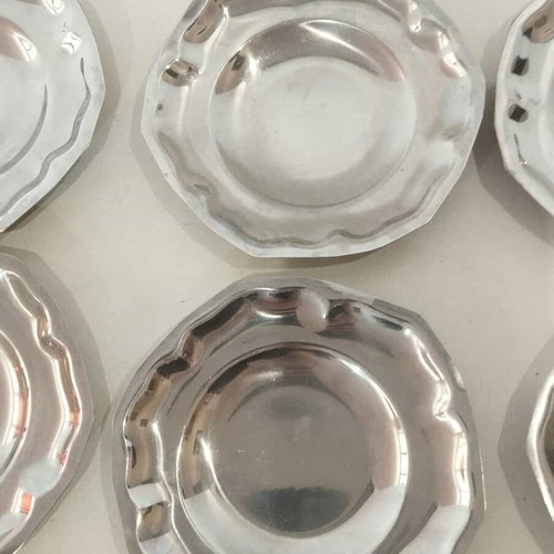 Set of 6 used inox serving plates 11cm vintage
