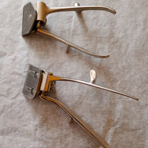Vintage barber tools used, manual hair clippers and shavers