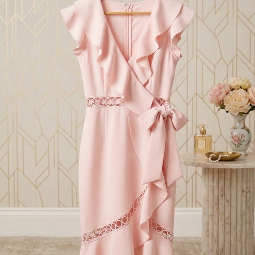 Midi dress pink with ruffles True Decadence new, size M
