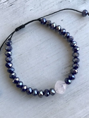 Bracelet with frosted rose quartz and crystals new, adjustable size