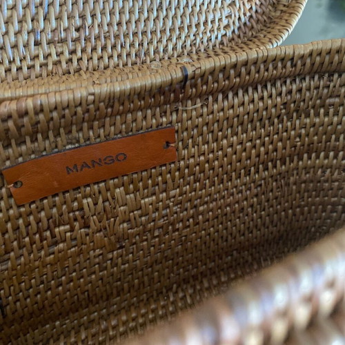 Mango rattan crossbody bag like new, beige with leather strap