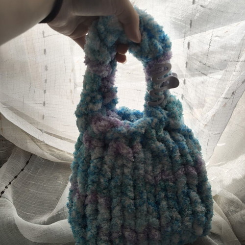 Handmade soft crochet handbag in blue and turquoise, new
