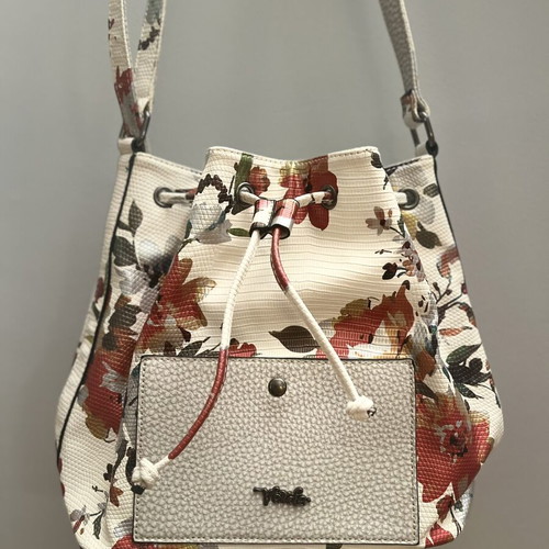 Verde shoulder bag like new, white with multicolor floral design
