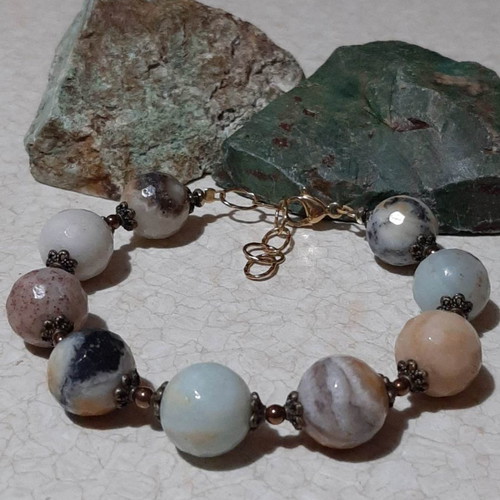 Amazonite bracelet in surgical steel gold plated 18 carat new
