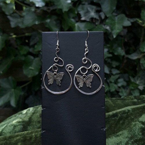 Wire-Worked Butterfly Earrings new, silver color, handcrafted