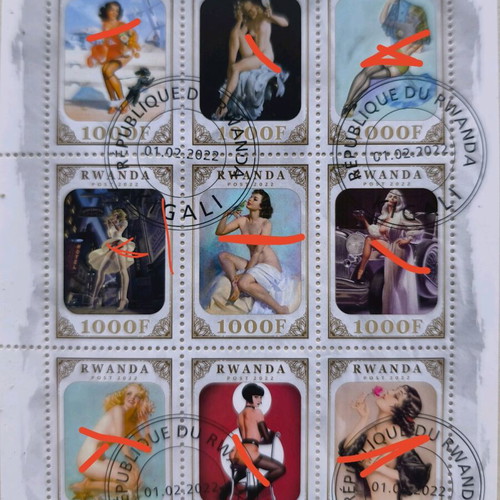 Rwanda 2022 Pin-Up Art Stamp Sheet new