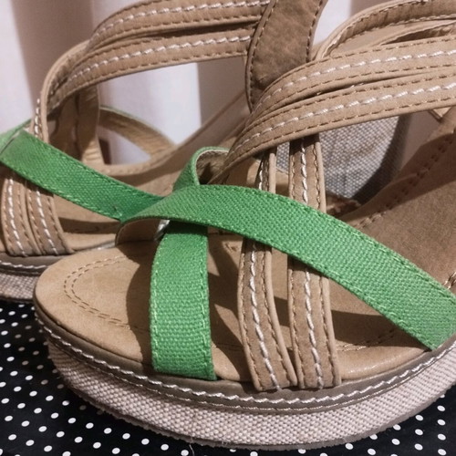 Camille fabric platform sandals used, beige and green, size 37