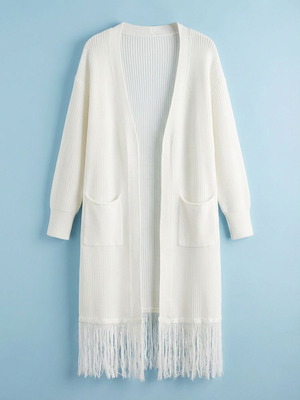 Long cardigan with fringes new, ecru