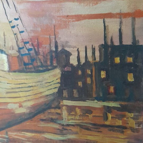 Painting used with harmony in composition and vivid sunset colors