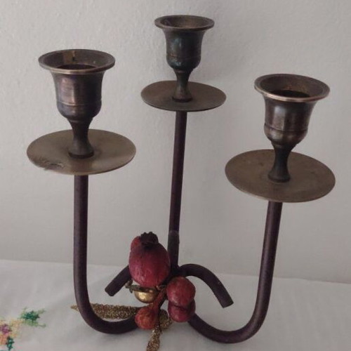 Candlestick brass and iron used, excellent condition needs polishing