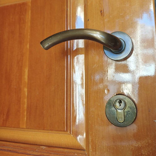 Solid wood exterior doors with brass handles, set of 2