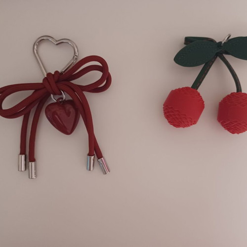 Eco-leather Cherry & Heart keychain with detachable elements