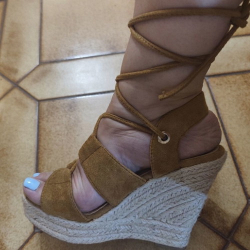 Lady Glory espadrille platform sandals size 36 like new, camel