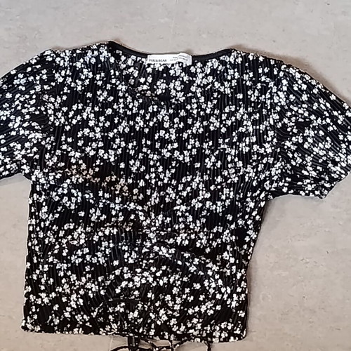 Pull & Bear crop top with shirring, black and white, XS