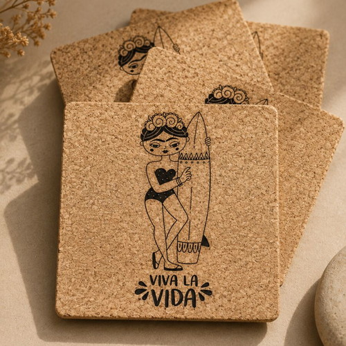 Frida Kahlo coaster set of 4 made of natural cork