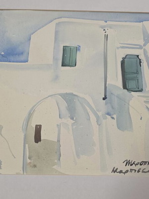 Watercolor by Meropi Preka like new, The Marpissa of Paros