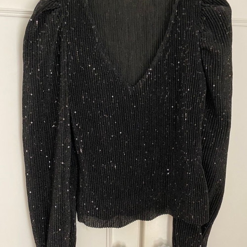 Black sequin blouse with puffed shoulders size M