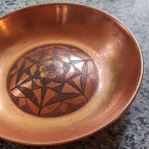Brass decorative plates set with handmade carving used