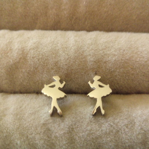 Pair of ballerina stud earrings new, silver steel