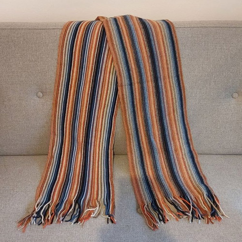 Wool scarf used, multicolored blue and red