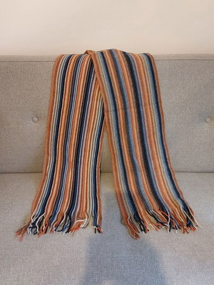 Wool scarf used, multicolored blue and red