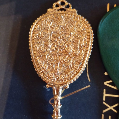 Brudgino vintage hand mirror used, 13 inches, velvet handle