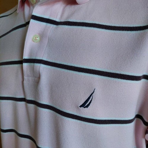Nautica men's polo pique shirt medium pink brown like new