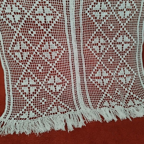 Handmade knitted cotton curtain white with fringes 70x85 cm