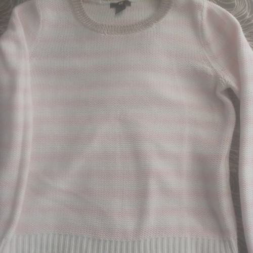 H&M striped pullover sweater, white and pink, XS