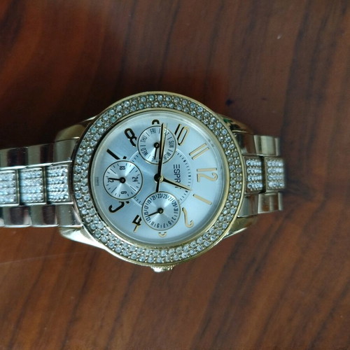 Esprit wristwatch gold used, water resistant, women's