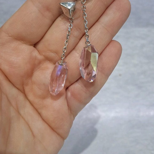 Swarovski earrings dangle with pink stone like new
