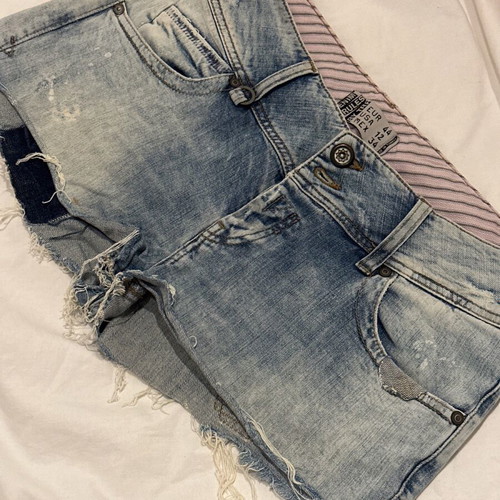 Zara trf short denim shorts size 44 with fading and tears