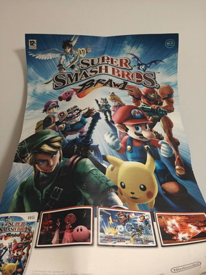Super Smash Bros Wii Nintendo double-sided poster used, thick sheet