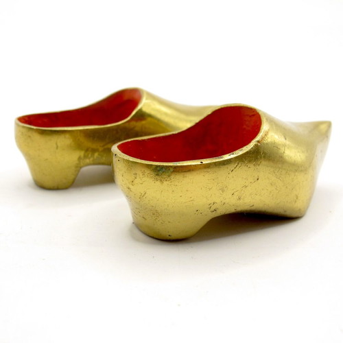 Vintage Dutch Bronze Miniature Shoes Klompen Set of 2 Like New