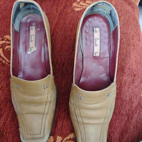 Leather women's shoes size 38 vintage used, beige ballerinas