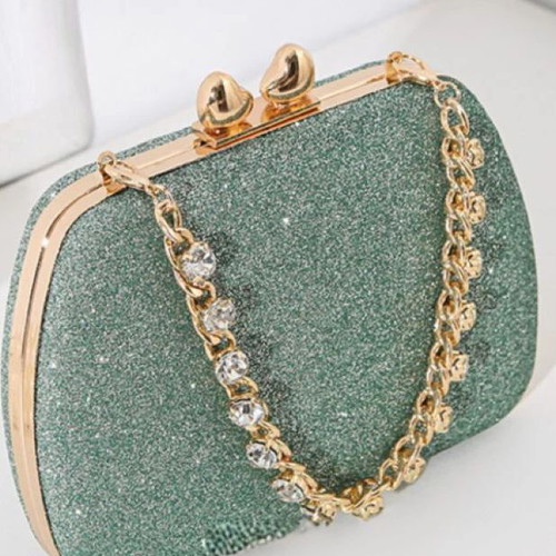 Mint rhinestone clutch bag new with heart clasp and chains