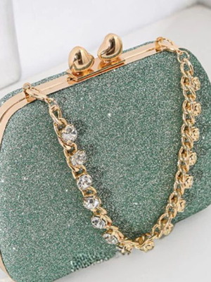 Βραδινό τσαντάκι clutch mint καινούργιο με στρας και καρδιά