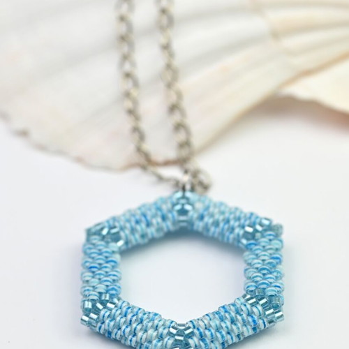 Delicate Light Blue Necklace Custom Made with Hexagonal Pendant