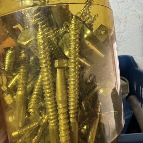 Plastic container with various screws
