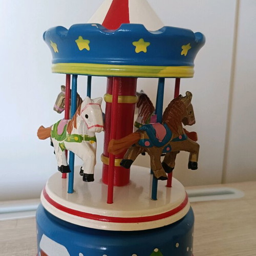 Wooden music box carousel vintage style Echo Deco like new